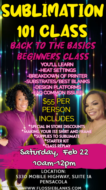 Sublimation 101 Basics Class (IN PERSON) PENSACOLA FLORIDA