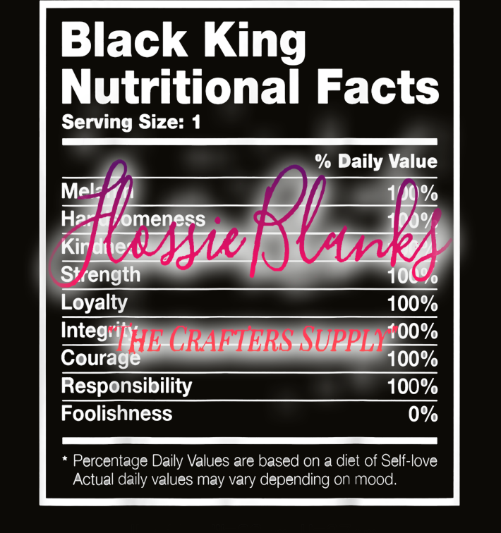 BLACK KING NUTRIONAL FACTS DTF Transfer