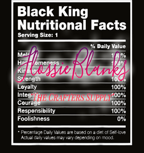 BLACK KING NUTRIONAL FACTS DTF Transfer