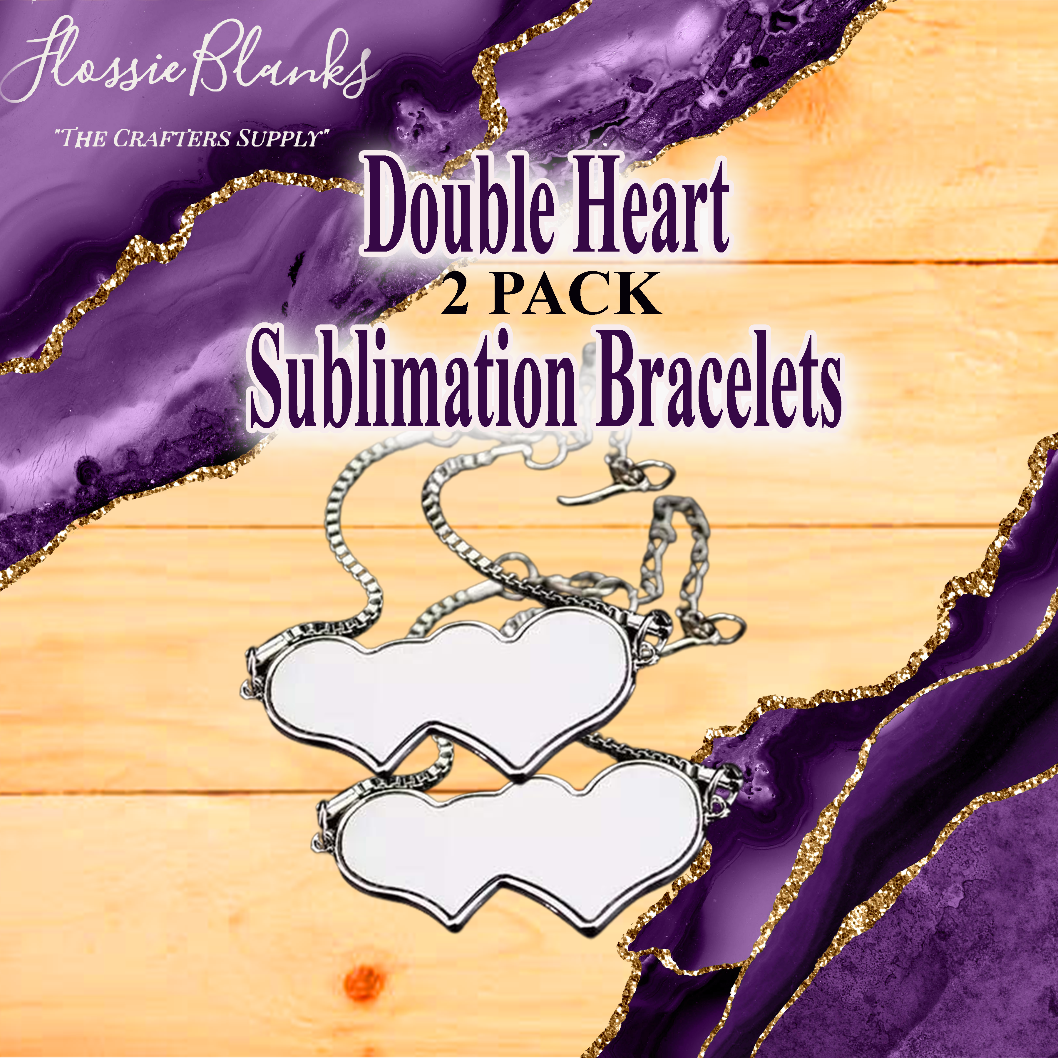 Double Heart Sublimation Pendant Bracelets 2 Pack (Blank)