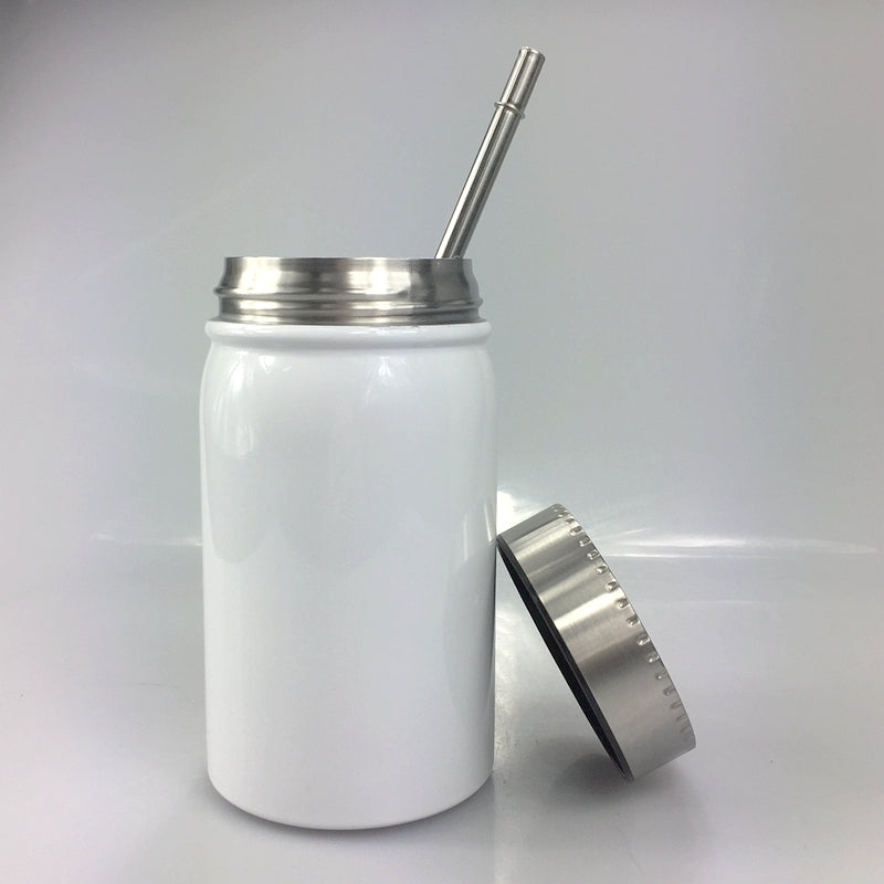 17 oz. Mason Jar White Straight Blank Sublimation Tumbler