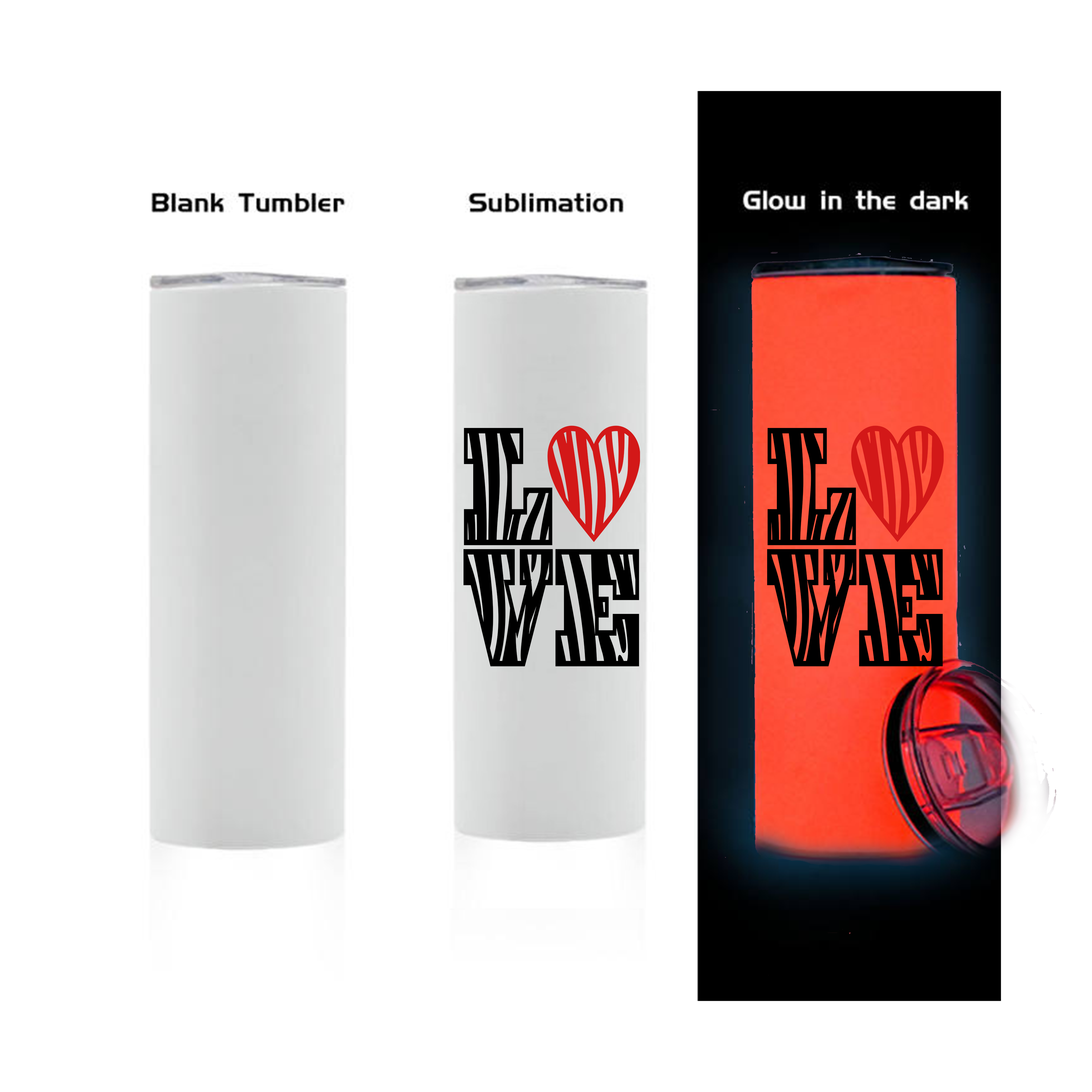 20oz GLOW Sublimation Tumbler (BLANK) White Only glows to RED